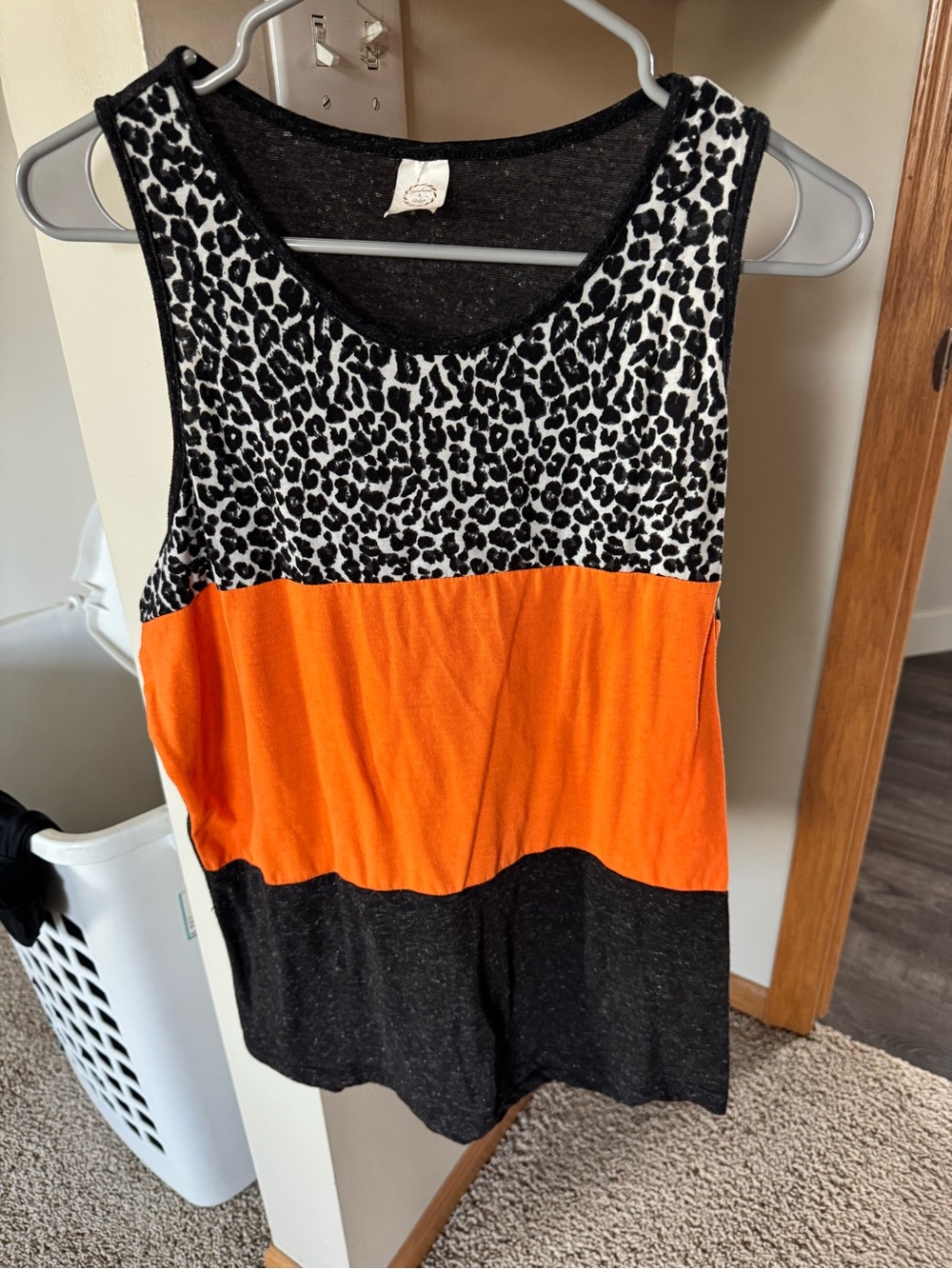 Colorblock Leopard Print Tank Top - Orange/Black/White